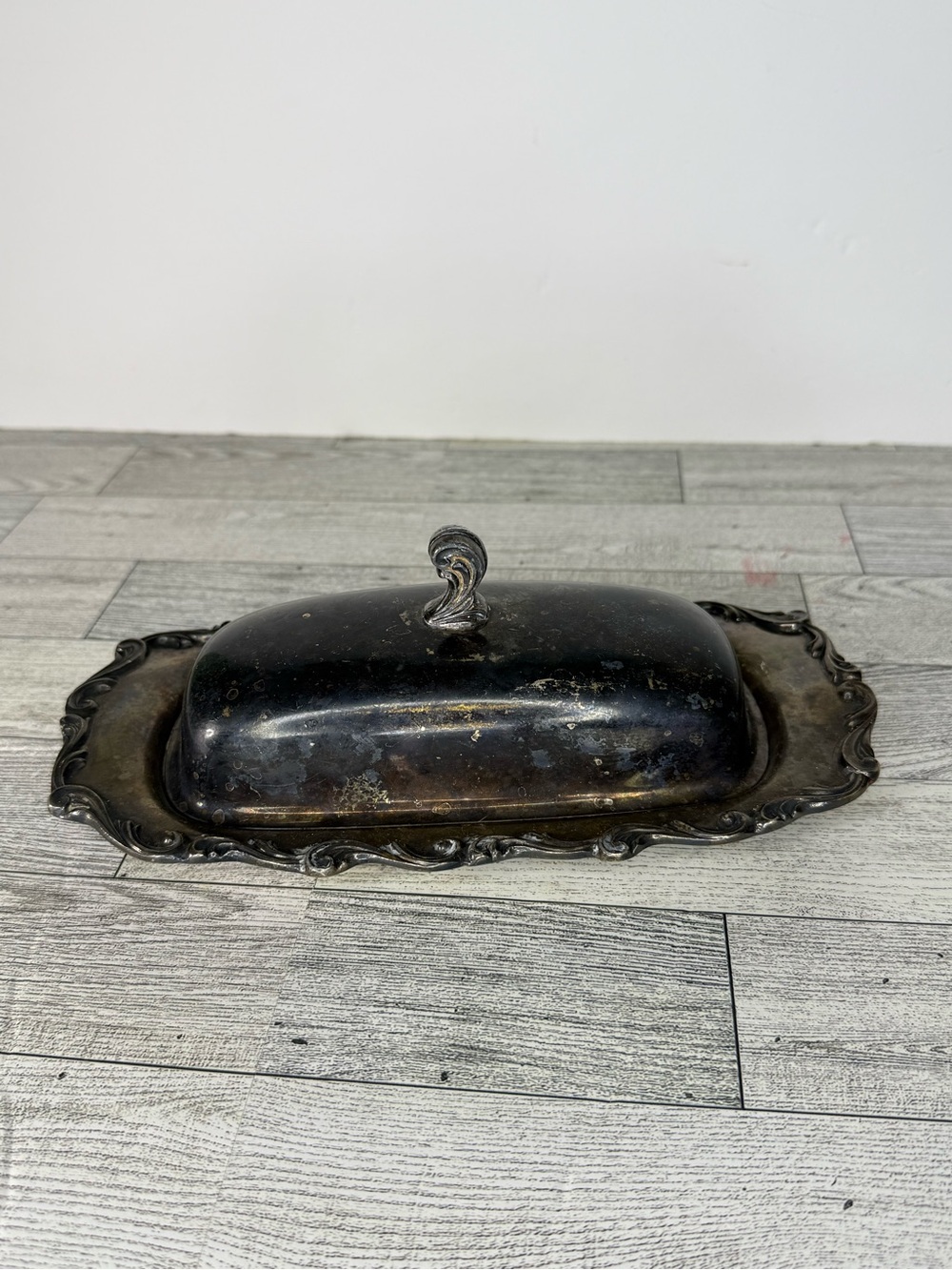 vintage silver-plated covered butter dish